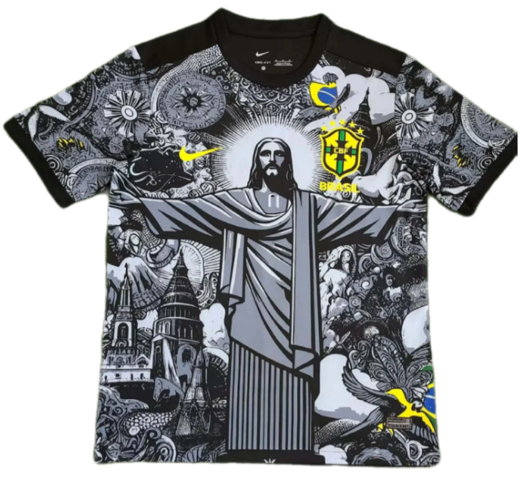 2024 Brazil Special Edition Jesus Black Gray Soccer Jersey