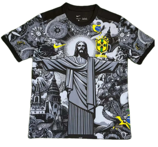 2024 Brazil Special Edition Jesus Black Gray Soccer Jersey