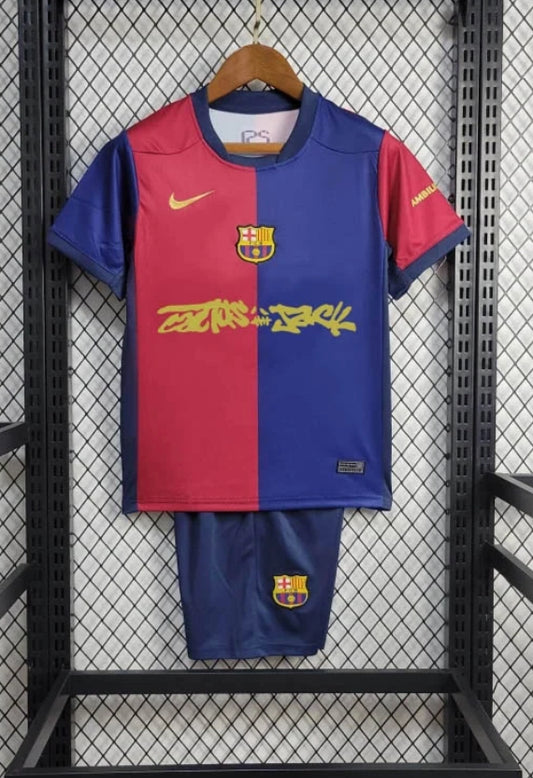 2024/2025 Barcelona Home Travis Scott Joint Edition Football Shirt Kids Size